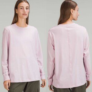 LULULEMON All Yours Longsleeve Shirt Pima Cotton Womens L Pink Peony Clean Girl